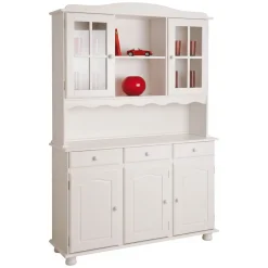 Madie|Credenze > Dmora Credenza 6 Ripiani 3 Cassetti 130x32x198h cm, 5 Ante - Presezzo Bianco