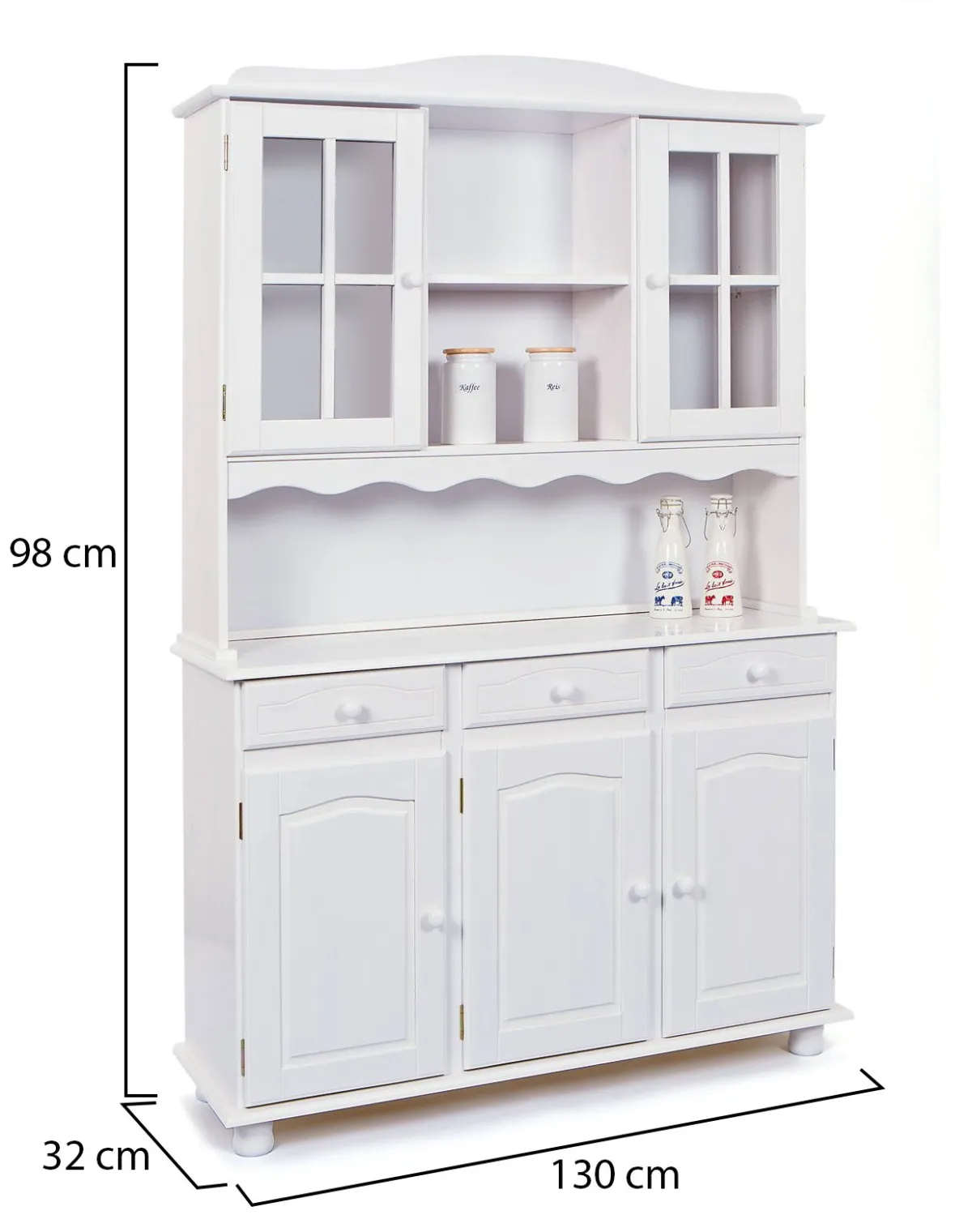 Madie|Credenze > Dmora Credenza 6 Ripiani 3 Cassetti 130x32x198h cm, 5 Ante - Presezzo Bianco