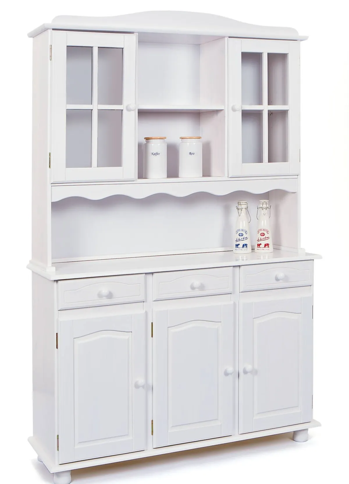 Madie|Credenze > Dmora Credenza 6 Ripiani 3 Cassetti 130x32x198h cm, 5 Ante - Presezzo Bianco