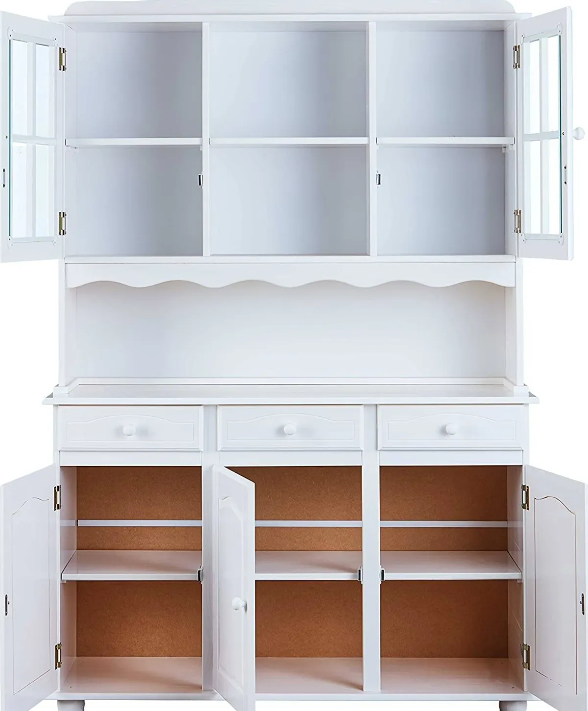 Madie|Credenze > Dmora Credenza 6 Ripiani 3 Cassetti 130x32x198h cm, 5 Ante - Presezzo Bianco