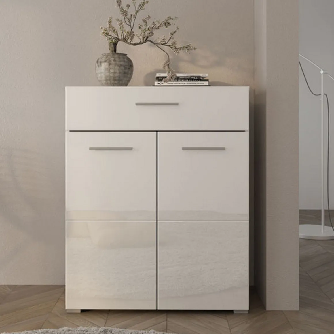 Credenza Bianco 2 Ripiani un Cassetto 79x35x97.5h cm, 3 Vani - Verduno