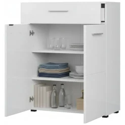 Credenza Bianco 2 Ripiani un Cassetto 79x35x97.5h cm, 3 Vani - Verduno