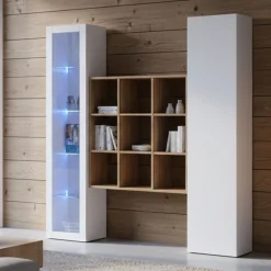 Madie|Credenze > Dmora Credenza 14 Ripiani 19 Vani 40x30x180h cm, 2 Ante - Colonno Bianco