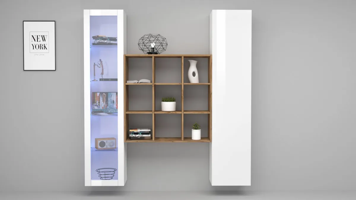 Madie|Credenze > Dmora Credenza 14 Ripiani 19 Vani 40x30x180h cm, 2 Ante - Colonno Bianco