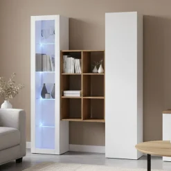 Credenza Bianco 8 Ripiani 16 Vani 40x30x180h cm, 2 Ante - Rimella