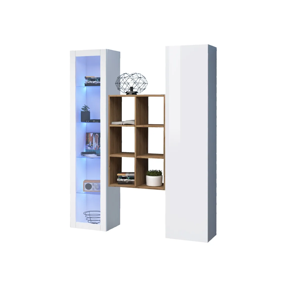 Credenza Bianco 8 Ripiani 16 Vani 40x30x180h cm, 2 Ante - Rimella