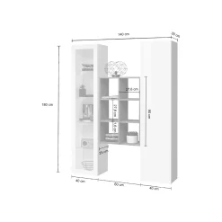 Credenza Bianco 8 Ripiani 16 Vani 40x30x180h cm, 2 Ante - Rimella