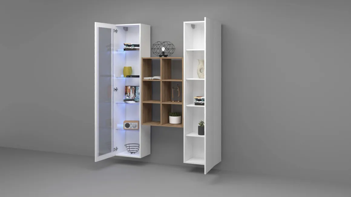Credenza Bianco 8 Ripiani 16 Vani 40x30x180h cm, 2 Ante - Rimella