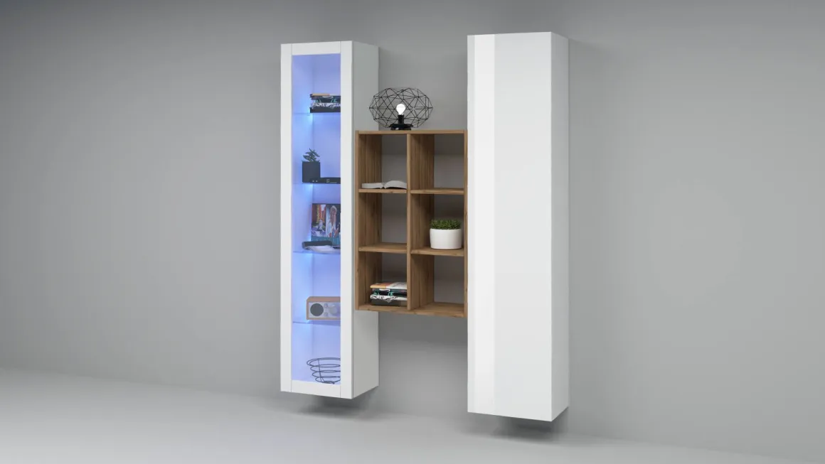 Credenza Bianco 8 Ripiani 16 Vani 40x30x180h cm, 2 Ante - Rimella