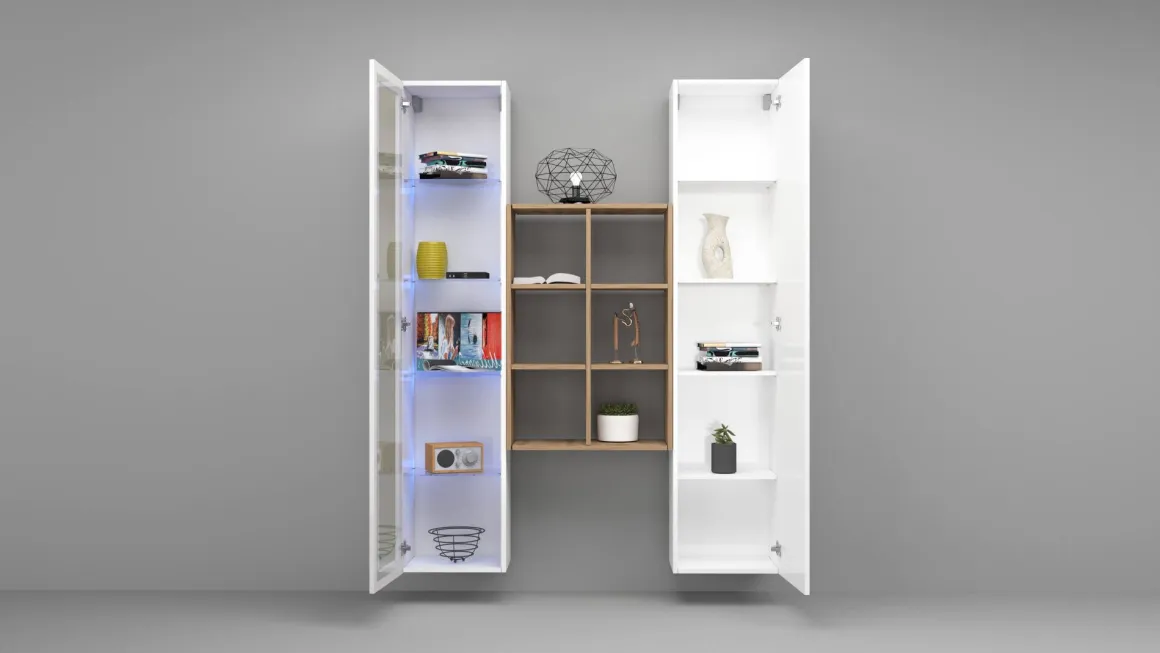 Credenza Bianco 8 Ripiani 16 Vani 40x30x180h cm, 2 Ante - Rimella
