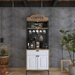 Madie|Credenze > Dmora Credenza Bianco Rovere Marrone un Cassetto un Ripiano 70x40x186h cm, Apertura Battente, Scorrevole - Nemoli Marrone, Bianco Rovere