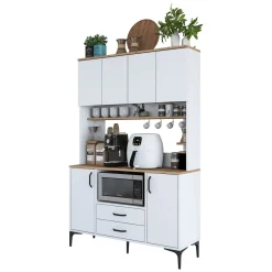 Credenza Biano Marrone 4 Ripiani 2 Cassetti 120x40x184h cm, 6 Ante - Mairag