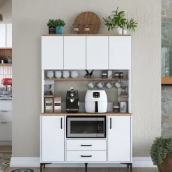 Credenza Biano Marrone 4 Ripiani 2 Cassetti 120x40x184h cm, 6 Ante - Mairag