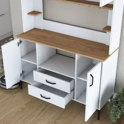 Credenza Biano Marrone 4 Ripiani 2 Cassetti 120x40x184h cm, 6 Ante - Mairag