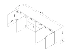 Madie|Credenze > Dmora Credenza 2 Ripiani Apertura Battente 200x42x75h cm, 4 Ante - Canino Blu