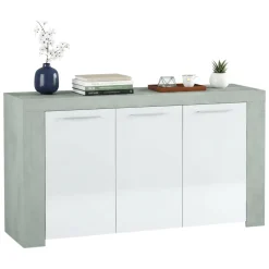 Cucina|Madie > Dmora Credenza cemento e bianca porta bicchieri 144x42x80h cm 3 ante - Amaculi Bianco, Grigio Cemento