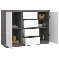 Credenza cemento e bianco lucida 120x50x90h cm 2 ante e 4 cassetti - Angelika