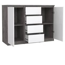 Credenza cemento e bianco lucida 120x50x90h cm 2 ante e 4 cassetti - Angelika