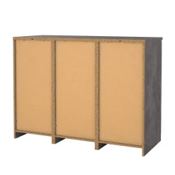 Madie|Credenze > Dmora Credenza cemento e bianco lucida 138x42x86h cm 3 ante - Dolphin Bianco Lucido, Grigio Cemento