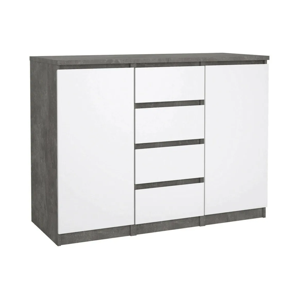Madie|Credenze > Dmora Credenza cemento e bianco lucida 138x42x86h cm 3 ante - Dolphin Bianco Lucido, Grigio Cemento