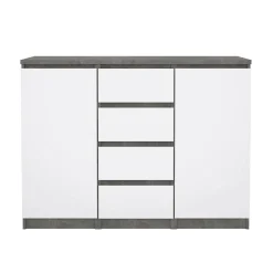 Madie|Credenze > Dmora Credenza cemento e bianco lucida 138x42x86h cm 3 ante - Dolphin Bianco Lucido, Grigio Cemento