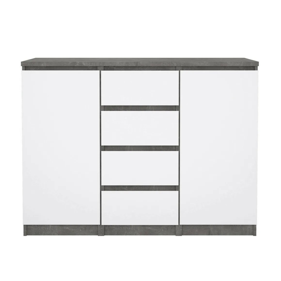Madie|Credenze > Dmora Credenza cemento e bianco lucida 138x42x86h cm 3 ante - Dolphin Bianco Lucido, Grigio Cemento