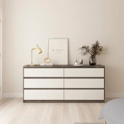 Credenza cemento e bianco lucida 153x50x70h cm 6 cassetti - Abacadabra