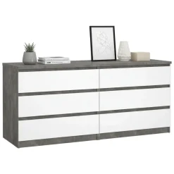 Credenza cemento e bianco lucida 153x50x70h cm 6 cassetti - Abacadabra
