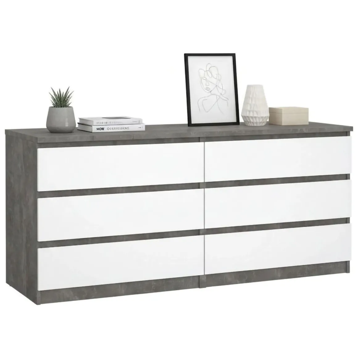 Credenza cemento e bianco lucida 153x50x70h cm 6 cassetti - Abacadabra
