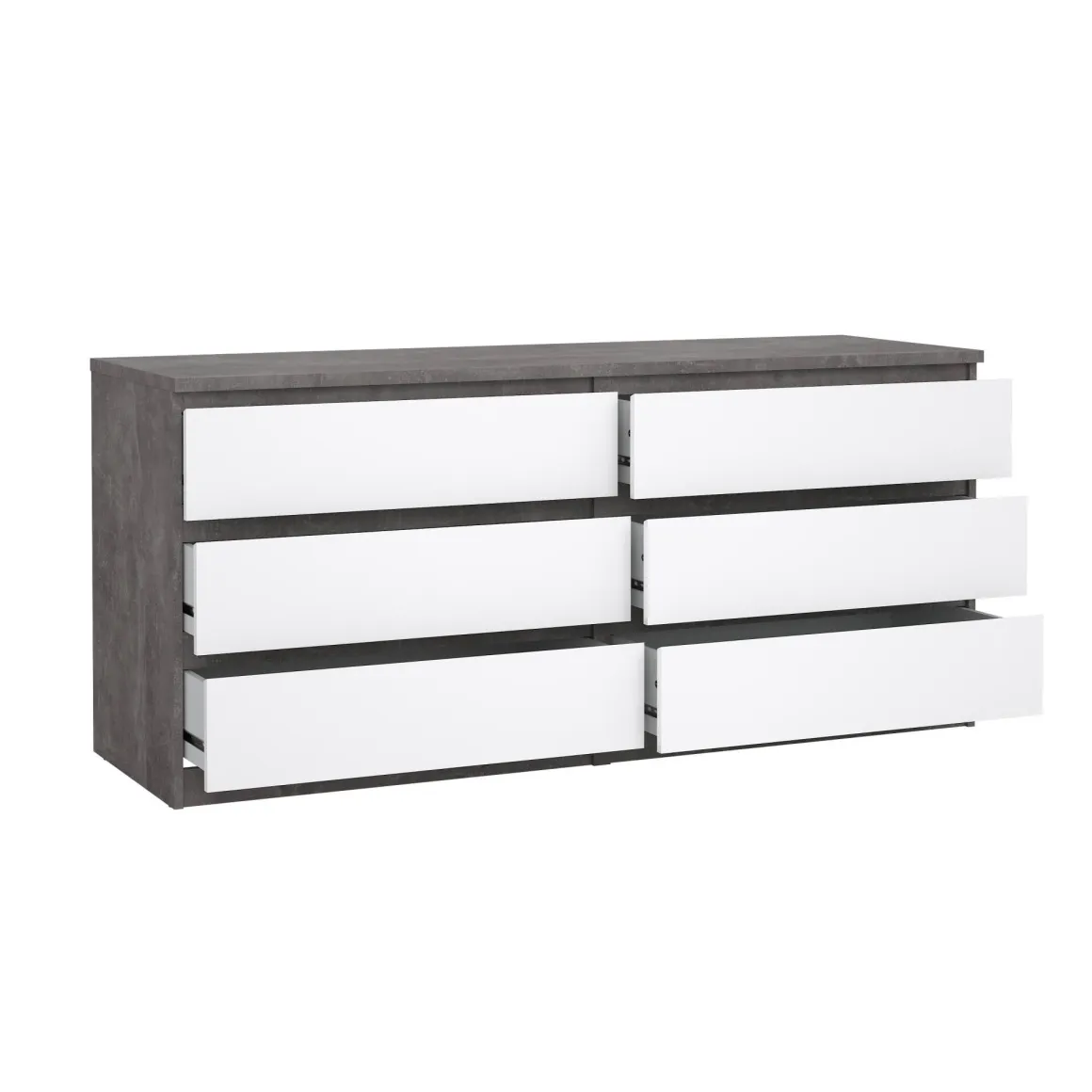Credenza cemento e bianco lucida 153x50x70h cm 6 cassetti - Abacadabra