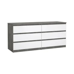Credenza cemento e bianco lucida 153x50x70h cm 6 cassetti - Abacadabra