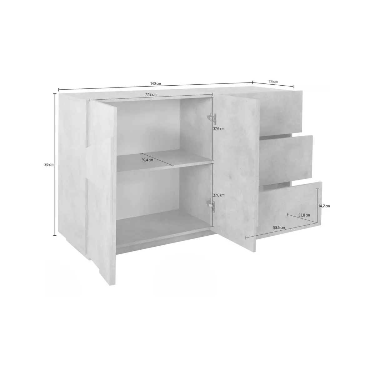 Cucina|Salotto > Dmora Credenza cemento 142x44x86h cm 2 ante e 3 cassetti - Aydee Grigio Cemento