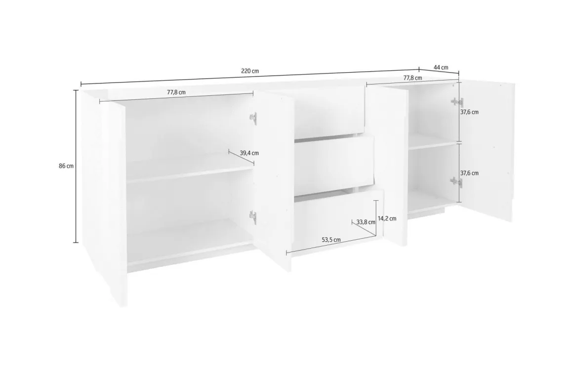 Credenza cemento 224x44x86h cm 4 ante e 3 cassetti - Zeus