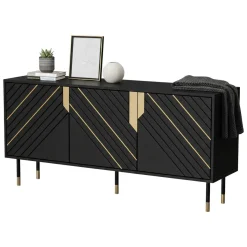 Madie|Credenze > Dmora Credenza Cossogno, 154x40 h72 cm, Nero e Oro Oro, Nero