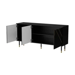 Madie|Credenze > Dmora Credenza Cossogno, 154x40 h72 cm, Nero e Oro Oro, Nero