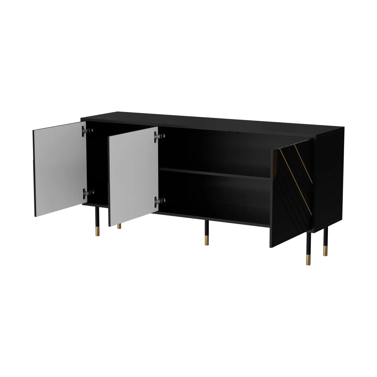 Madie|Credenze > Dmora Credenza Cossogno, 154x40 h72 cm, Nero e Oro Oro, Nero