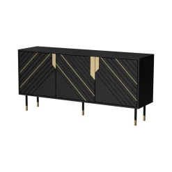 Madie|Credenze > Dmora Credenza Cossogno, 154x40 h72 cm, Nero e Oro Oro, Nero