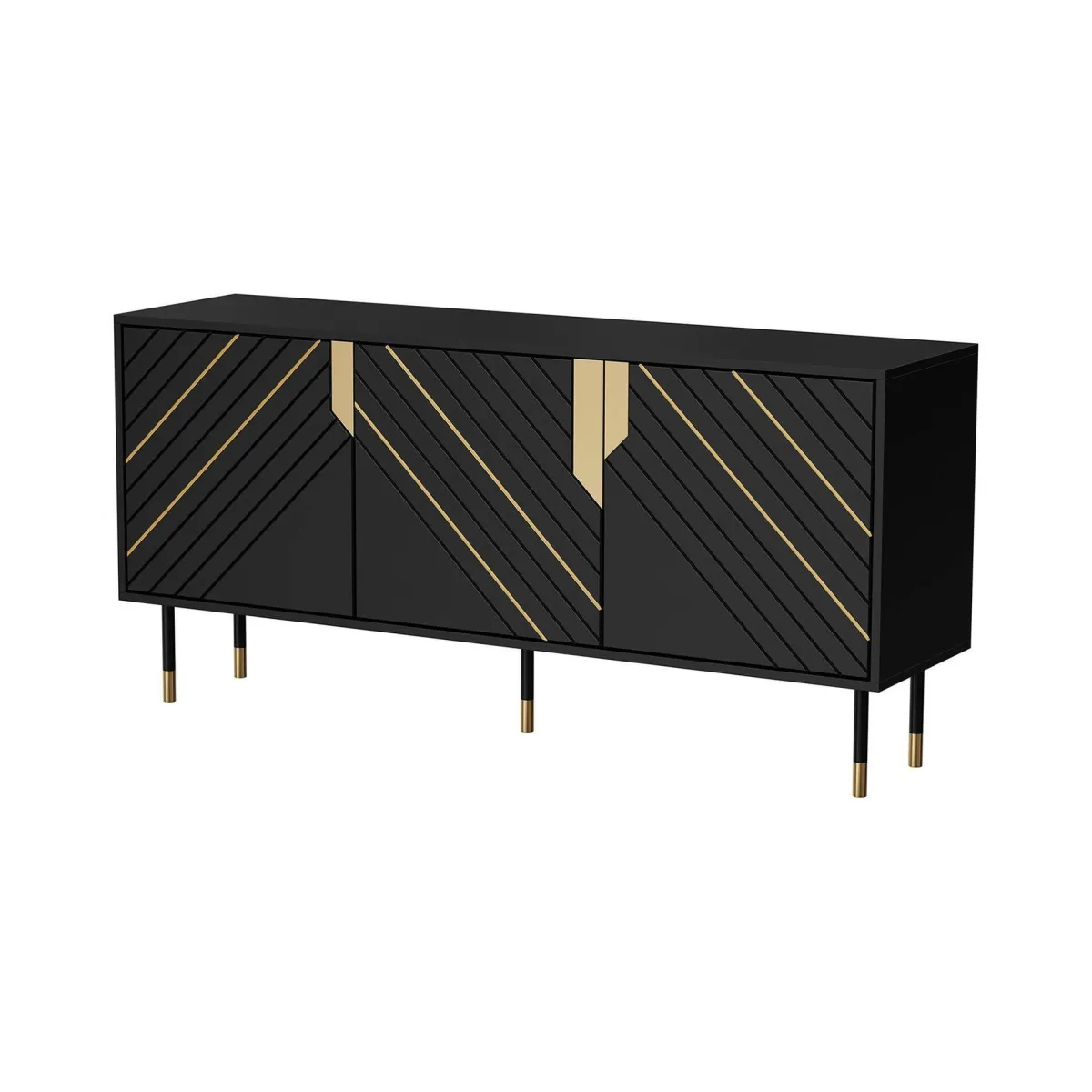 Madie|Credenze > Dmora Credenza Cossogno, 154x40 h72 cm, Nero e Oro Oro, Nero