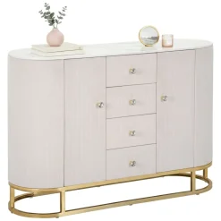 Madie|Credenze > Dmora Credenza crema e bianca 120x40x85h cm 2 ante e 4 cassetti - Lodovico Bianco, Bianco Crema