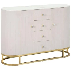 Madie|Credenze > Dmora Credenza crema e bianca 120x40x85h cm 2 ante e 4 cassetti - Lodovico Bianco, Bianco Crema