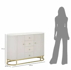 Madie|Credenze > Dmora Credenza crema e bianca 120x40x85h cm 2 ante e 4 cassetti - Lodovico Bianco, Bianco Crema