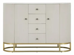 Madie|Credenze > Dmora Credenza crema e bianca 120x40x85h cm 2 ante e 4 cassetti - Lodovico Bianco, Bianco Crema