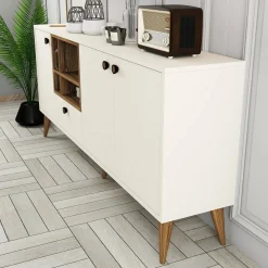 Credenza crema 180x35x81h cm 3 ante e 1 cassetto - Lucertola