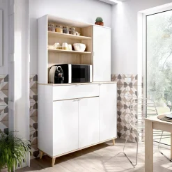 Credenza cucina bianca e rovere 120x40x191h cm 4 ante e 1 cassetto - Aeris