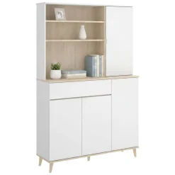 Credenza cucina bianca e rovere 120x40x191h cm 4 ante e 1 cassetto - Aeris