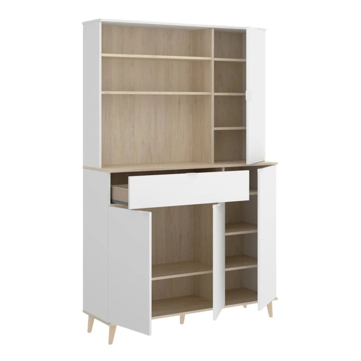 Credenza cucina bianca e rovere 120x40x191h cm 4 ante e 1 cassetto - Aeris