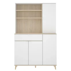 Credenza cucina bianca e rovere 120x40x191h cm 4 ante e 1 cassetto - Aeris
