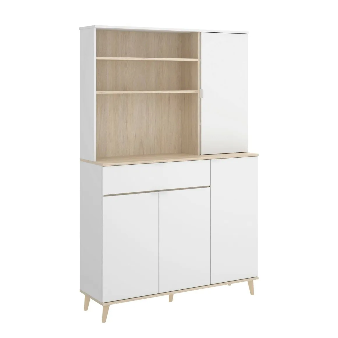 Credenza cucina bianca e rovere 120x40x191h cm 4 ante e 1 cassetto - Aeris
