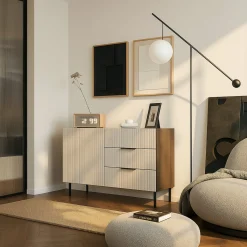 Madie|Credenze > Dmora Credenza Grado, 104x42 h75 cm, Noce e Beige Beige Cashmere, Marrone Noce