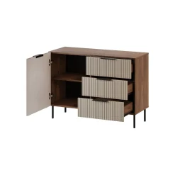 Madie|Credenze > Dmora Credenza Grado, 104x42 h75 cm, Noce e Beige Beige Cashmere, Marrone Noce